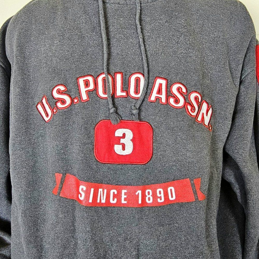 Vintage Men's U.S. Polo Assn. Gray Hoodie Sweatshirt Color Block Sleeve Size 2XL - Picture 3 of 5
